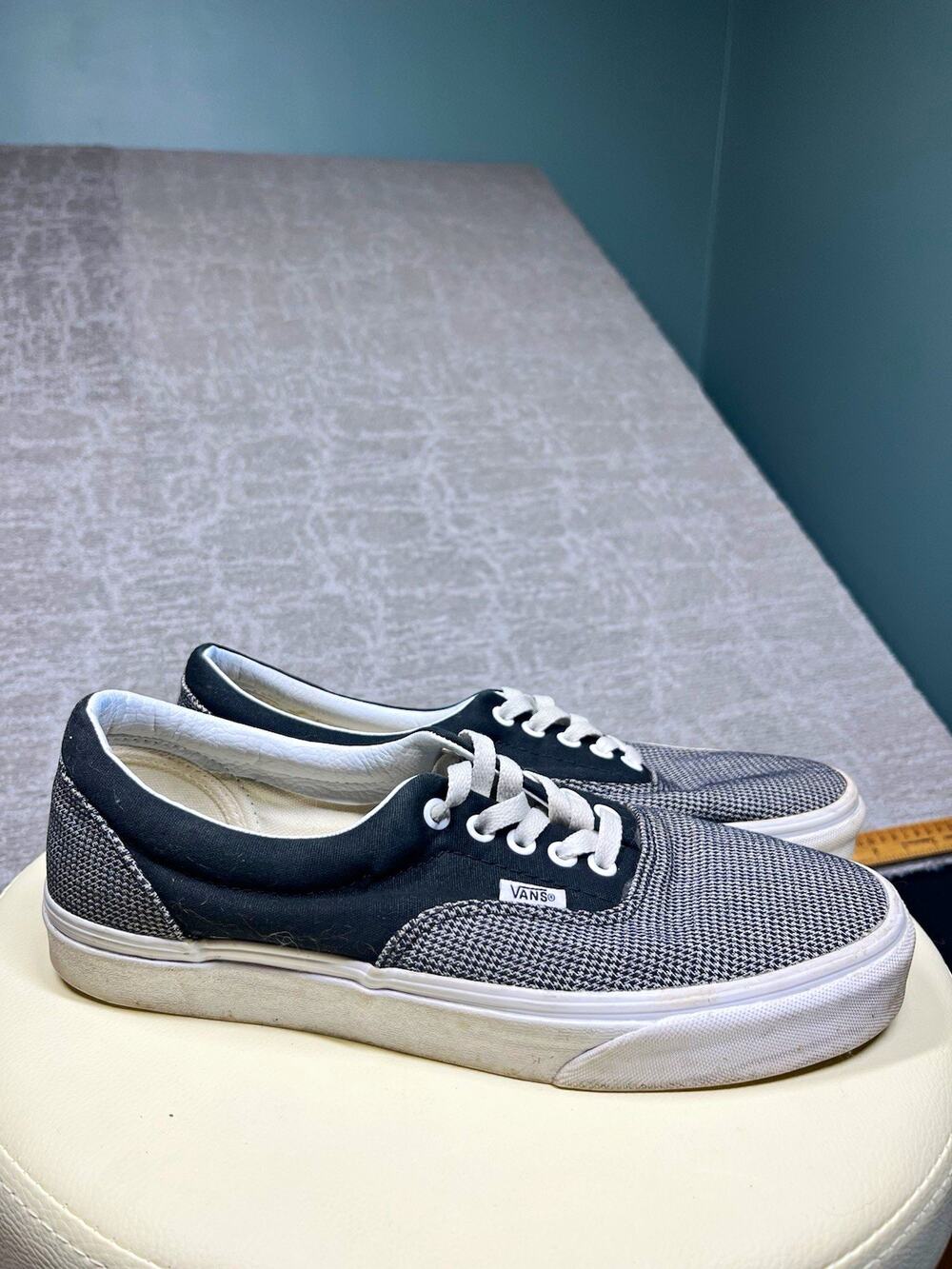 VANS Era Canvas Herringbone Lace Up Sneakers Black Gray White Mens US 9.5